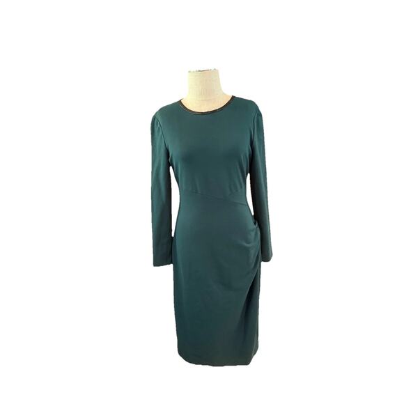 NWT Anne Klein Sheath Dress Womens Size 10 Green Round Neck Long Sleeve Back Zip - Picture 1 of 12